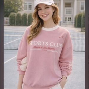 Bailey Rose Super Soft Boyfriend Crew Sporty Pink Sweatshirt Women's L NWT